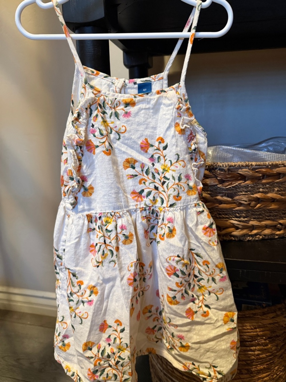 Old Navy White Sundress with Orange and Green Floral Embroidery